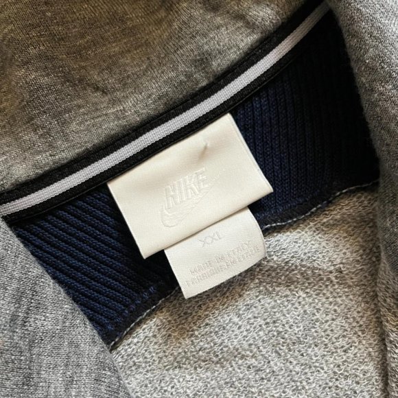 Nike Made in Italy Men's Heather Grey Navy Blue Black Ribbed Elbow Zip Up Hoodie - Picture 4 of 4